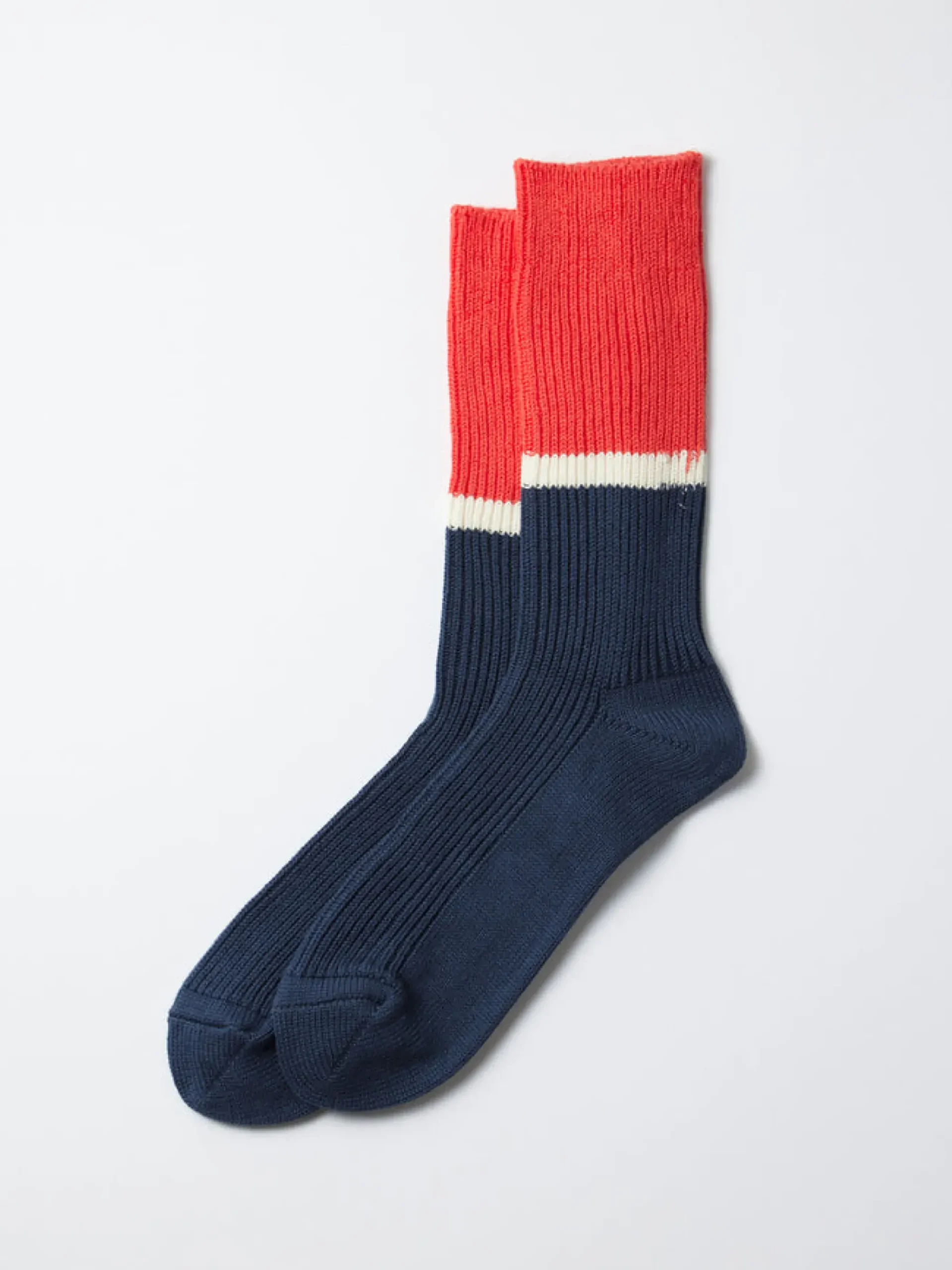 Discount Alex Mill Bicolor Ribbed Crew Socks Light Red/Ink Blue