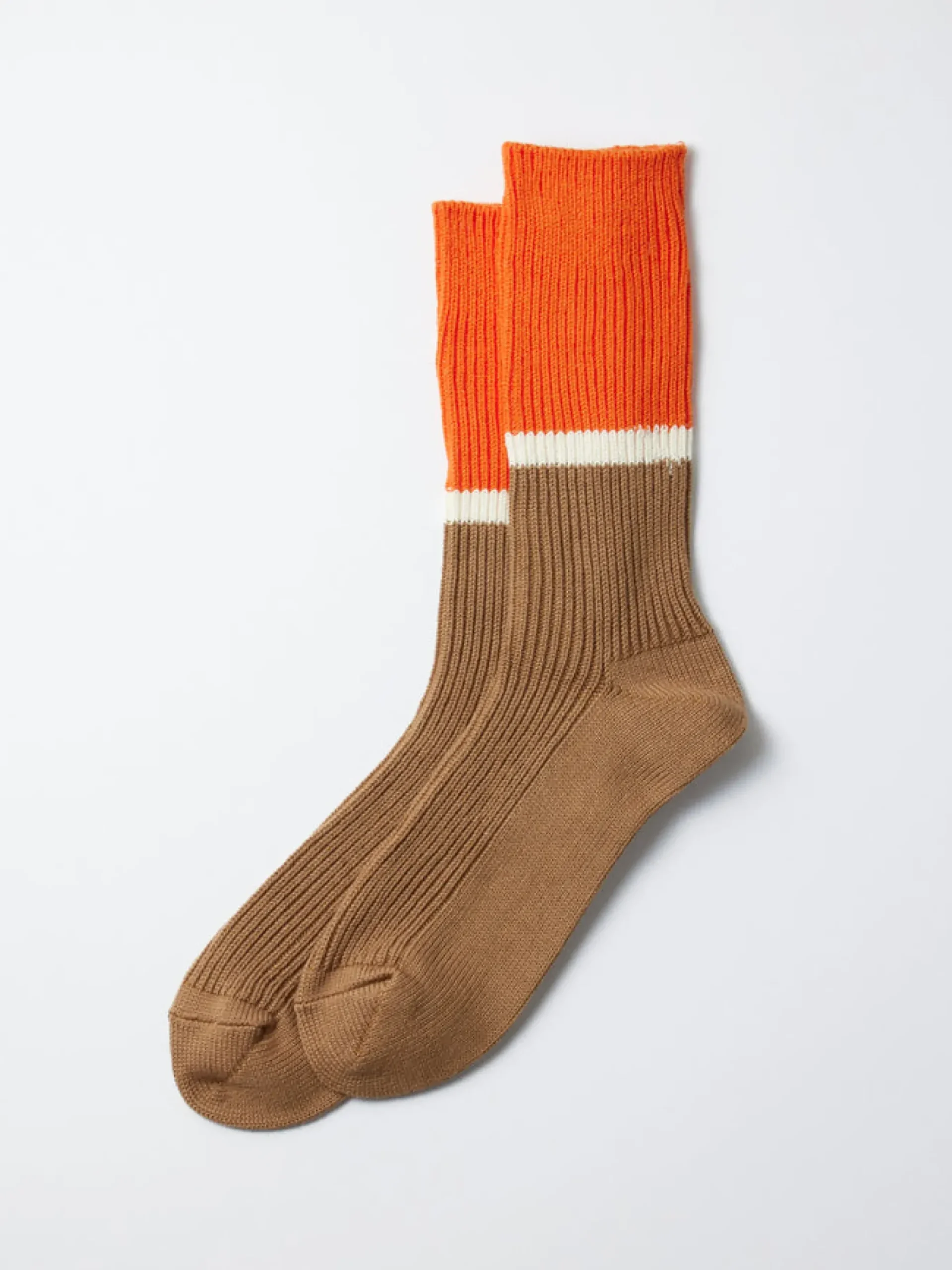 New Alex Mill Bicolor Ribbed Crew Socks Orange/Light Brown