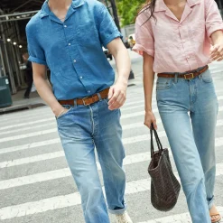 New Alex Mill Botanical Dyed Camp Shirt In Linen