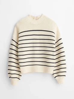 Best Alex Mill Button-Back Crewneck Sweater In Stripe Ivory/Dark Navy