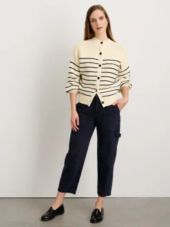 Best Alex Mill Button-Back Crewneck Sweater In Stripe Ivory/Dark Navy