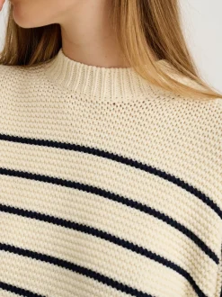 Best Alex Mill Button-Back Crewneck Sweater In Stripe Ivory/Dark Navy