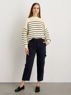Best Alex Mill Button-Back Crewneck Sweater In Stripe Ivory/Dark Navy