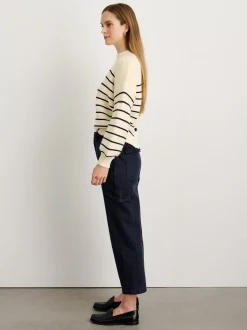 Best Alex Mill Button-Back Crewneck Sweater In Stripe Ivory/Dark Navy