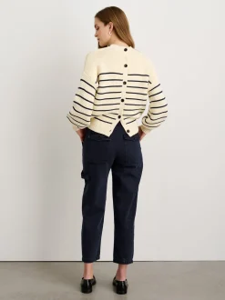 Best Alex Mill Button-Back Crewneck Sweater In Stripe Ivory/Dark Navy