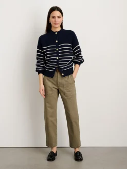 Fashion Alex Mill Button-Back Crewneck Sweater In Stripe Dark Navy/Ivory