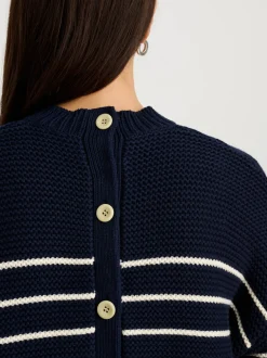 Fashion Alex Mill Button-Back Crewneck Sweater In Stripe Dark Navy/Ivory