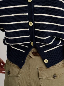 Fashion Alex Mill Button-Back Crewneck Sweater In Stripe Dark Navy/Ivory