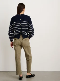 Fashion Alex Mill Button-Back Crewneck Sweater In Stripe Dark Navy/Ivory