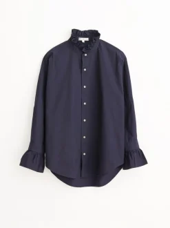 New Alex Mill Easy Ruffle Shirt In Paper Poplin Dark Navy