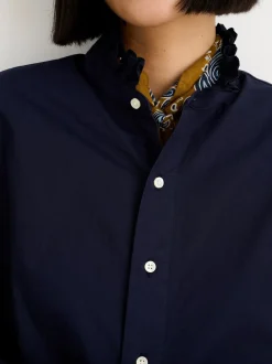 New Alex Mill Easy Ruffle Shirt In Paper Poplin Dark Navy