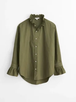 Online Alex Mill Easy Ruffle Shirt In Paper Poplin Dusty Olive