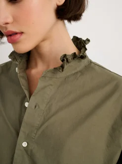 Online Alex Mill Easy Ruffle Shirt In Paper Poplin Dusty Olive
