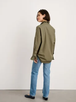 Online Alex Mill Easy Ruffle Shirt In Paper Poplin Dusty Olive