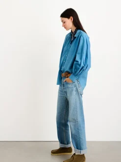 New Alex Mill Indigo Dyed Kit Shirt In Paper Poplin