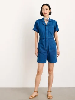 Sale Alex Mill Indigo Dyed Standard Short Jumpsuit In Cotton Twill