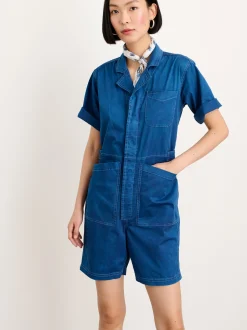 Sale Alex Mill Indigo Dyed Standard Short Jumpsuit In Cotton Twill