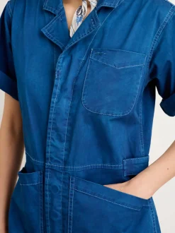 Sale Alex Mill Indigo Dyed Standard Short Jumpsuit In Cotton Twill