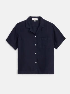 Clearance Alex Mill Maddie Camp Shirt In Linen Dark Navy