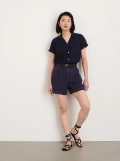 Clearance Alex Mill Maddie Camp Shirt In Linen Dark Navy