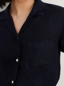 Clearance Alex Mill Maddie Camp Shirt In Linen Dark Navy