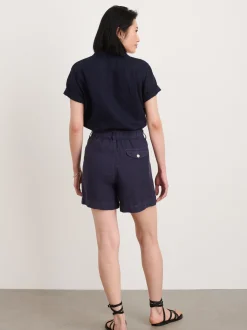 Clearance Alex Mill Maddie Camp Shirt In Linen Dark Navy