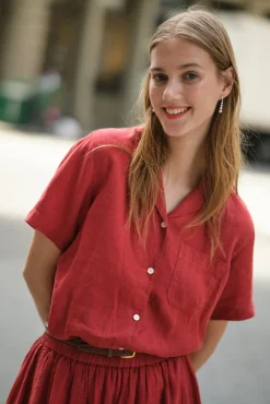 Outlet Alex Mill Maddie Camp Shirt In Linen Brick Red