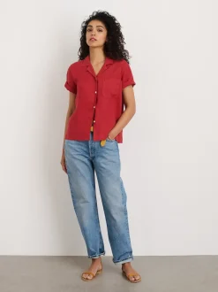 Outlet Alex Mill Maddie Camp Shirt In Linen Brick Red