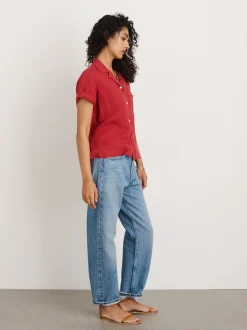 Outlet Alex Mill Maddie Camp Shirt In Linen Brick Red