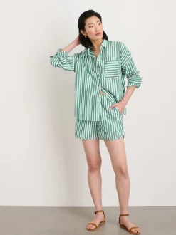 Clearance Alex Mill Rework Sunny Pull On Short In Bold Stripe Green/White