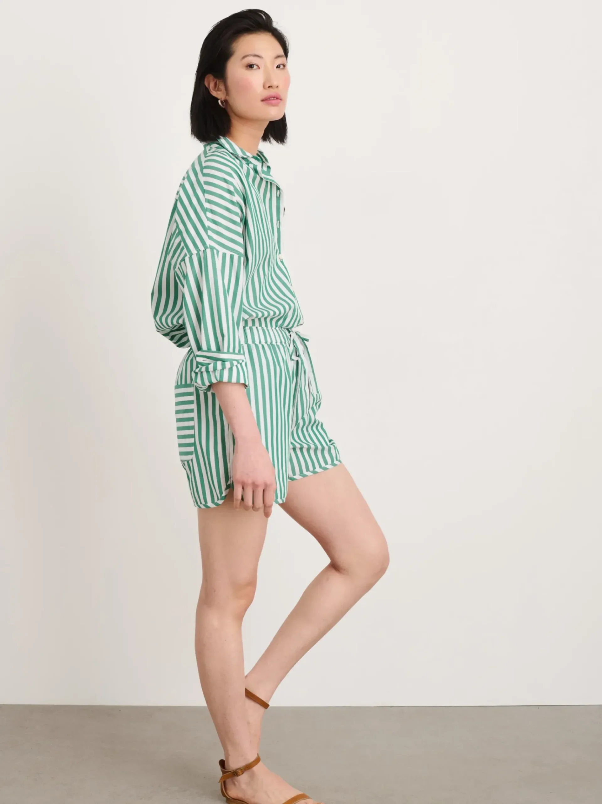 Clearance Alex Mill Rework Sunny Pull On Short In Bold Stripe Green/White