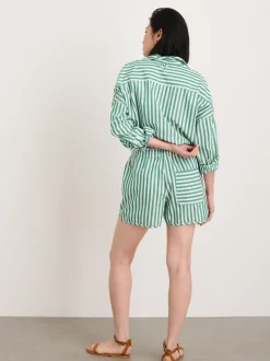 Clearance Alex Mill Rework Sunny Pull On Short In Bold Stripe Green/White