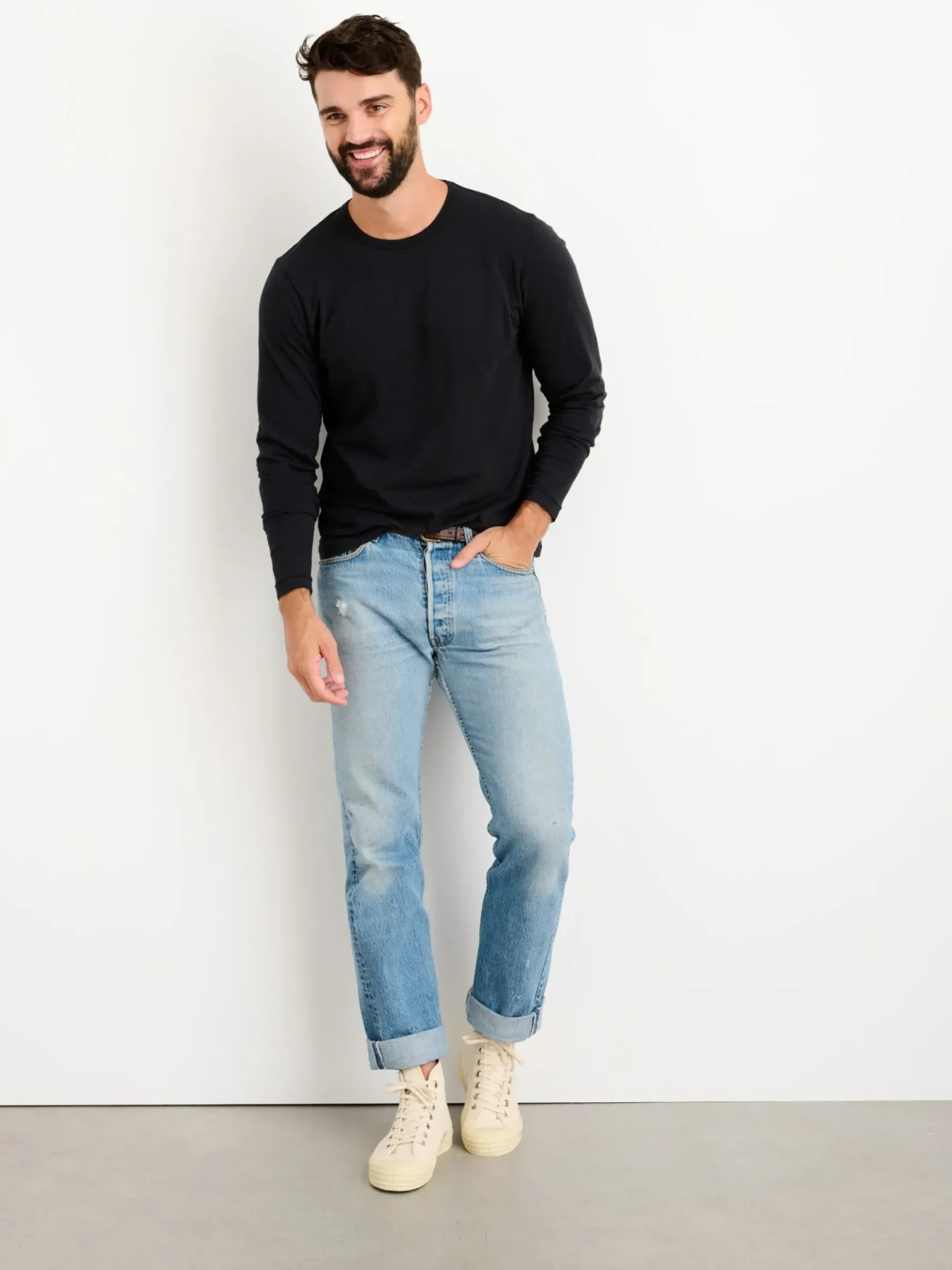 Outlet Alex Mill Standard Long Sleeve T-Shirt In Slub Cotton Black
