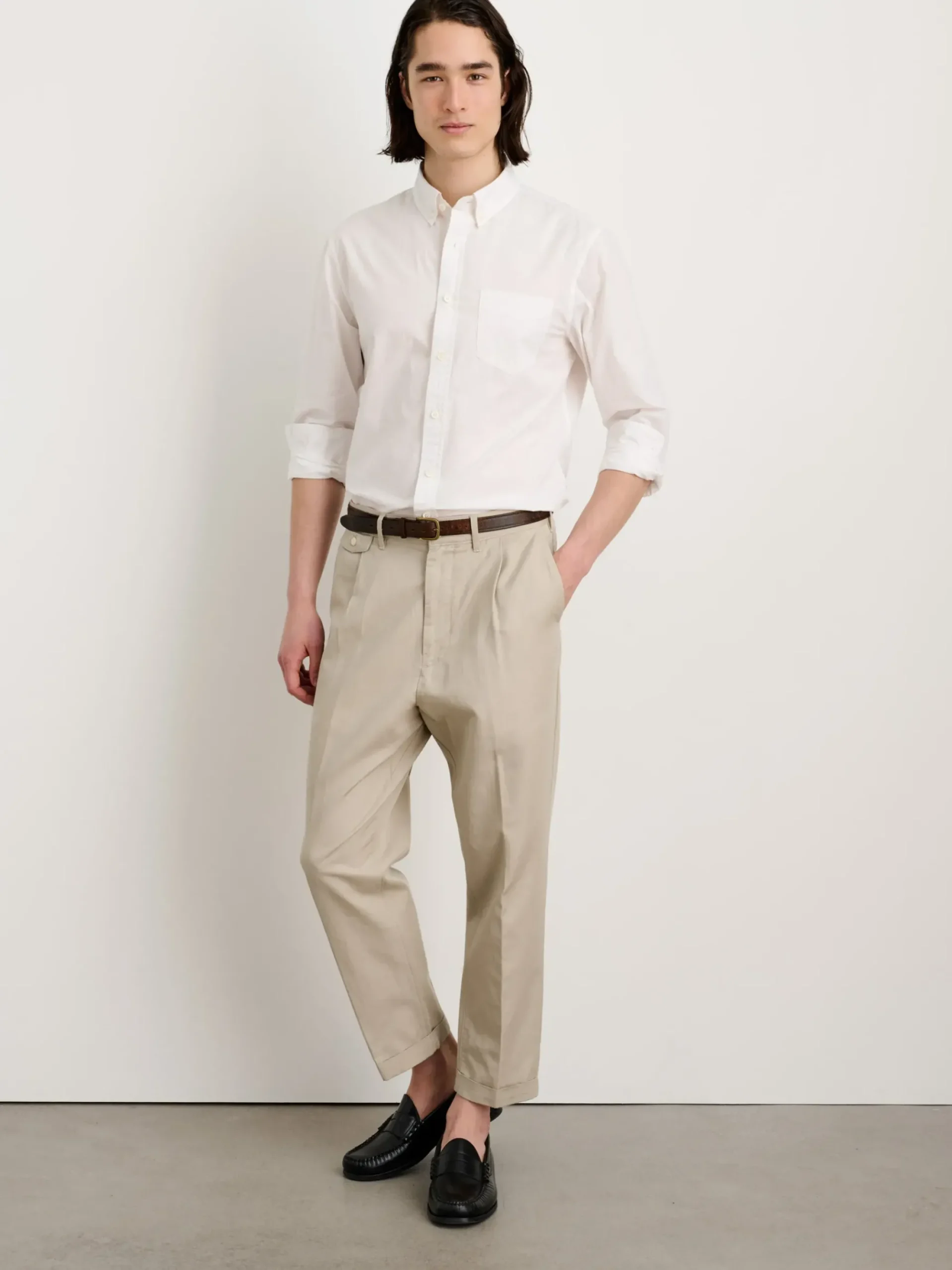 New Alex Mill Standard Pleated Pant In Cotton Linen Silver Cloud