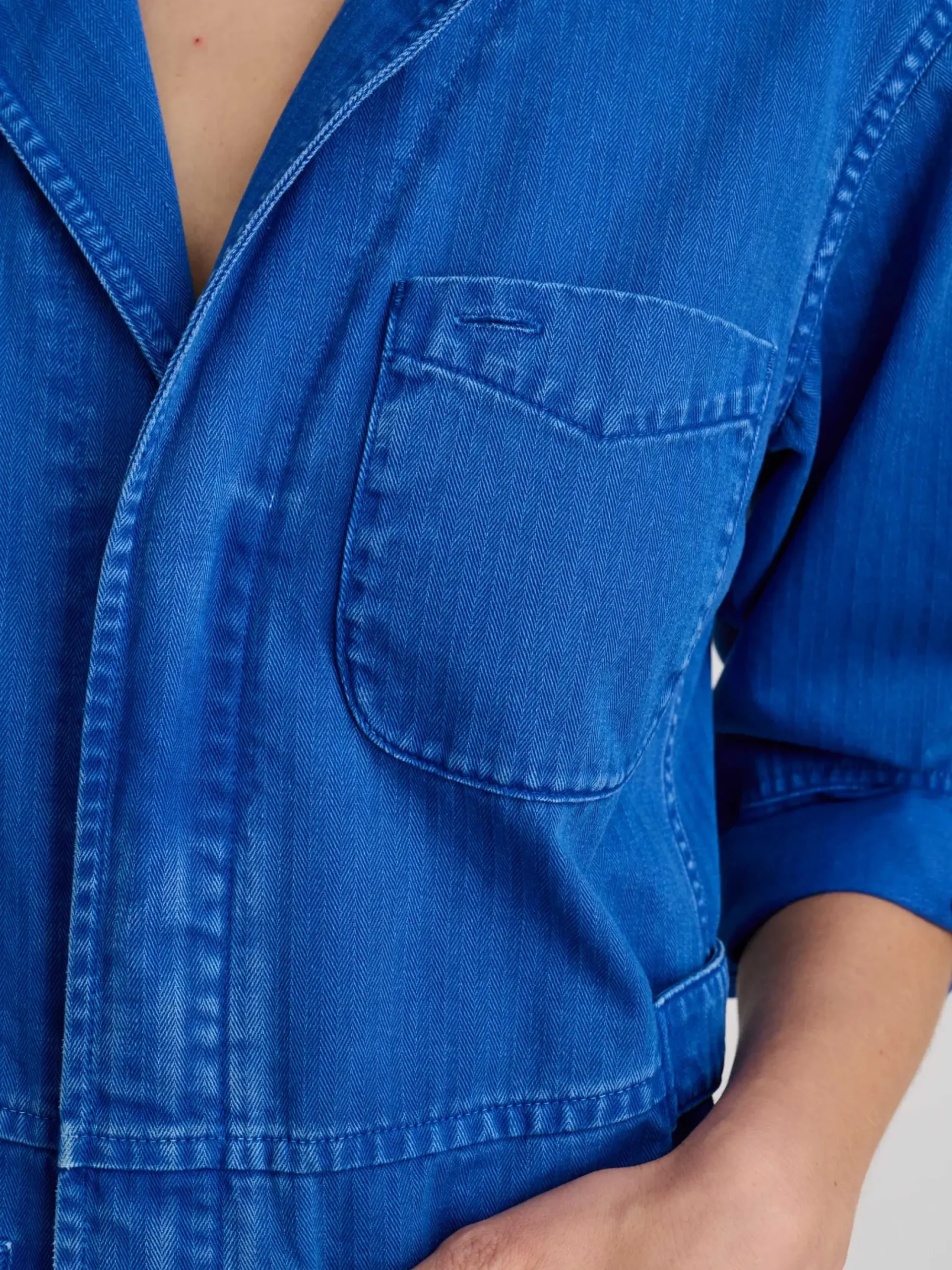 New Alex Mill Standard Zip Jumpsuit In Herringbone Nautical Blue