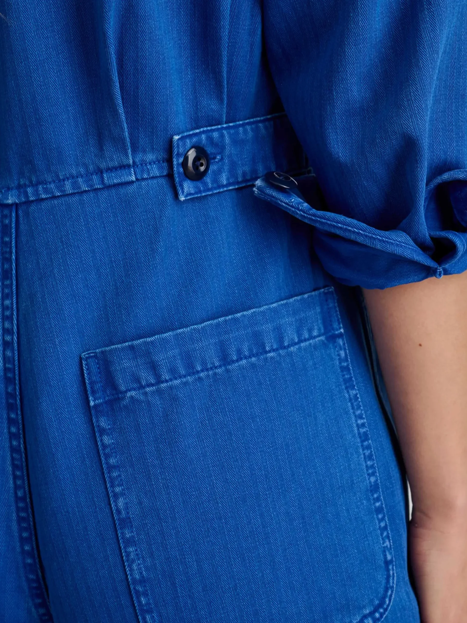 New Alex Mill Standard Zip Jumpsuit In Herringbone Nautical Blue