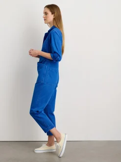 New Alex Mill Standard Zip Jumpsuit In Herringbone Nautical Blue