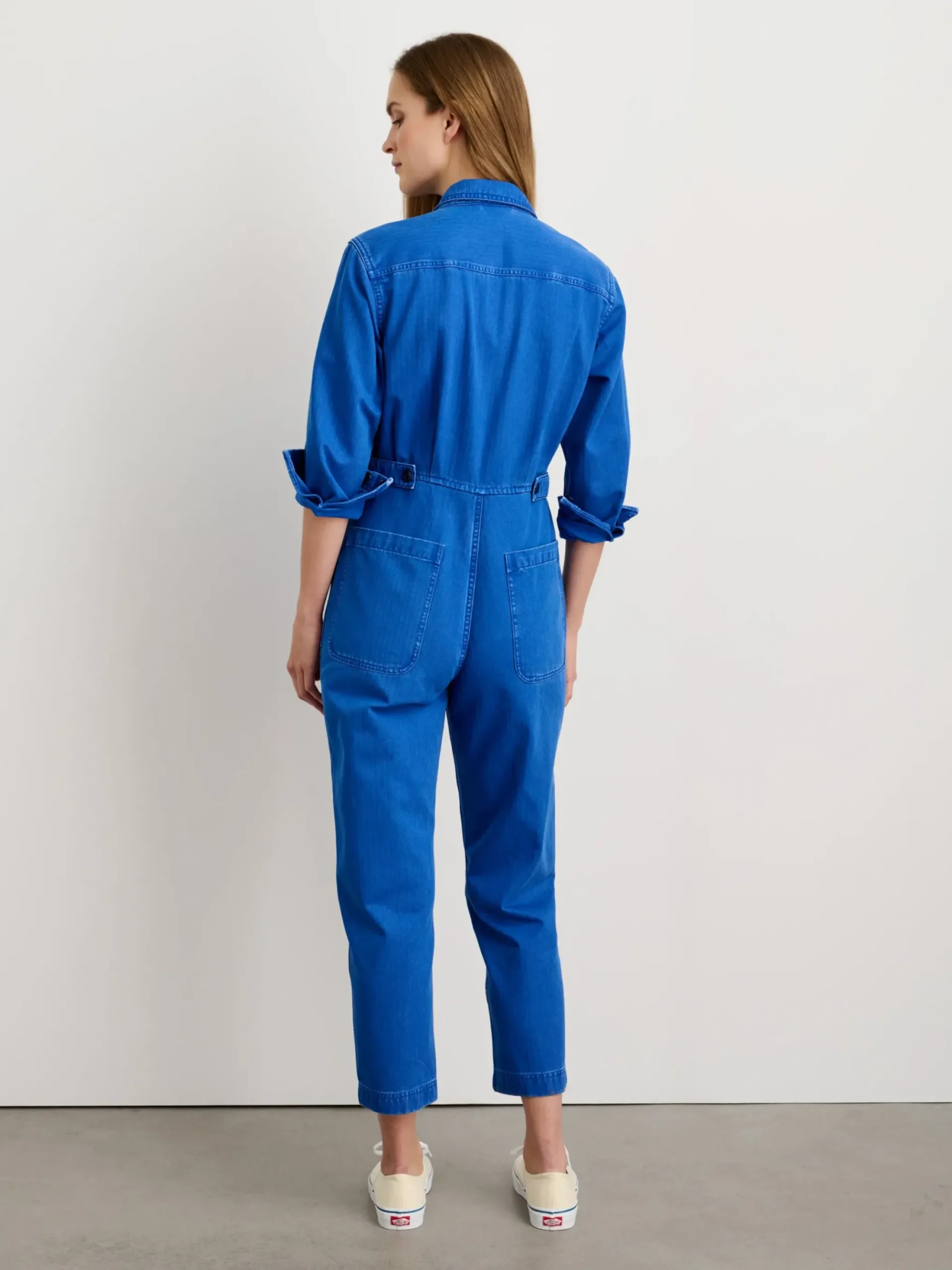 New Alex Mill Standard Zip Jumpsuit In Herringbone Nautical Blue